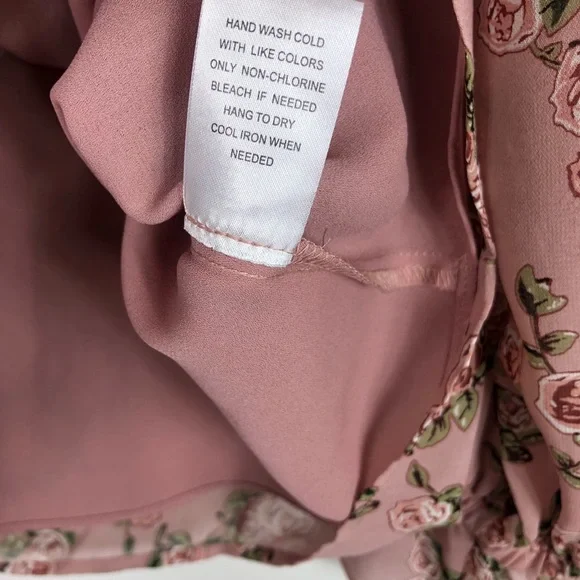 DR2 By Daniel Rainn Rose Baby Pink Floral Print Ruffle Blouse - Picture 8 of 8